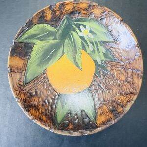Carved Folk Art Wooden Bowl, Fruit Leaves Signed Lindsay Calif 1910, Vintage